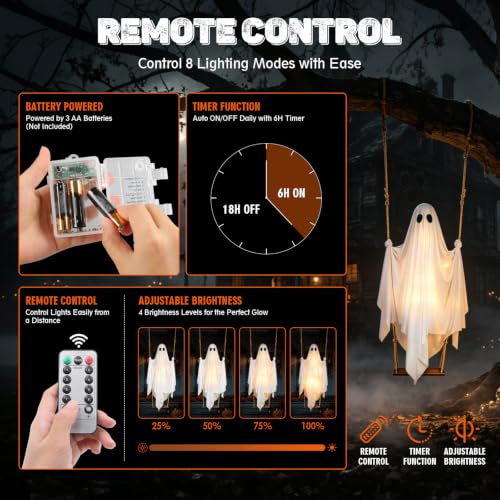 Light Up Hanging Halloween Ghost Decoration with Remote LED Lights