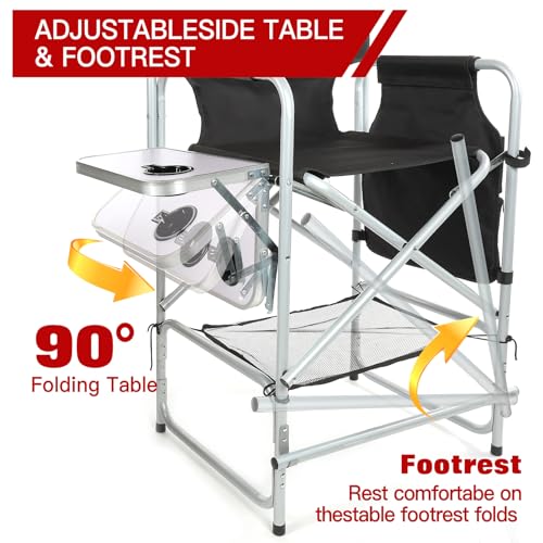 Foldable Makeup Director Chair - Portable Tall Chair with Side Table & Storage