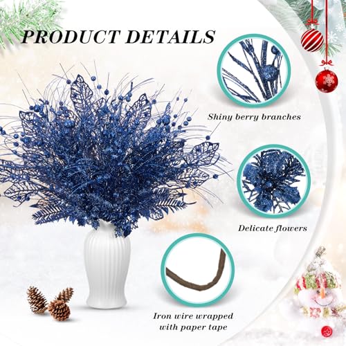 Navy Blue Christmas Tree Picks and Sprays - 24 pcs Holiday Decor