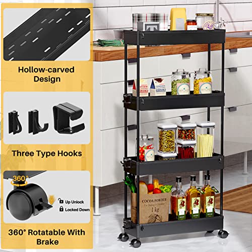 4-Tier Slim Rolling Storage Cart - Narrow Mobile Utility Organizer