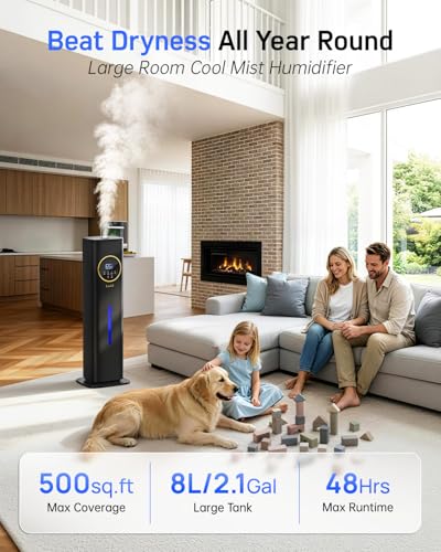 Large Room Humidifier 8L Top Fill Cool Mist with Night Light