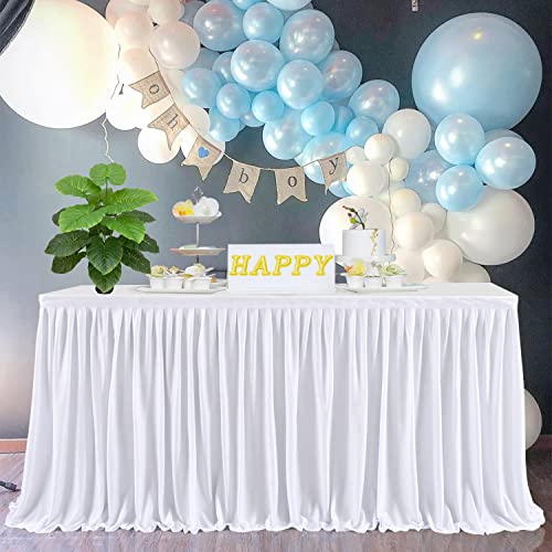 4ft Ruffle Table Skirt, Pleated White Table Cover for Parties and Events