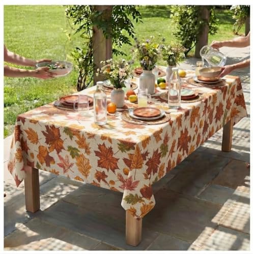 Urban Villa Harvest Leaves Tablecloth 60x102 Inches - 90% Cotton 10% Lurex Fall Rectangle Cover