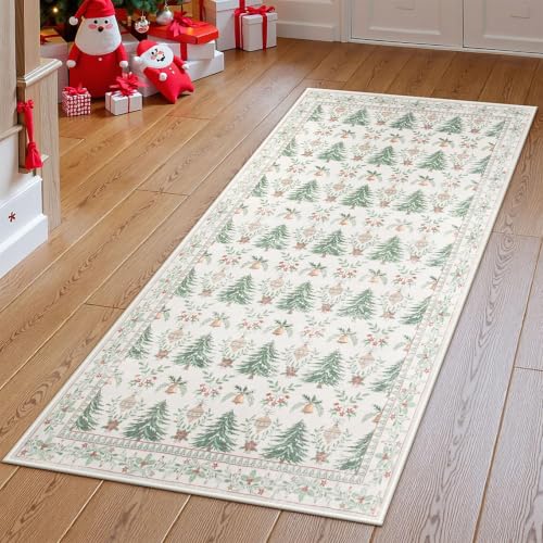 Lahome 2x4 Beige Christmas Entryway Rug - Washable Non-Slip Hallway Runner