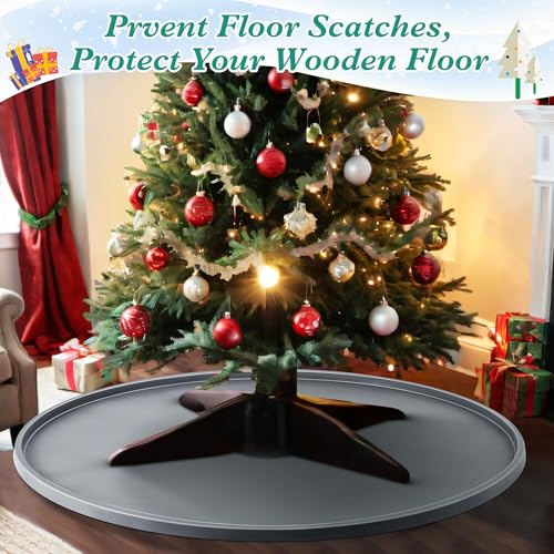 Gray Silicone Christmas Tree Floor Protector Mat - 31 Inch Waterproof Xmas Stand Cover