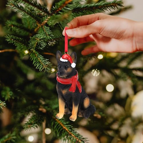 Yellow Black German Shepherd Christmas Ornament Holiday Dog Resin Figurine, 4 Inch