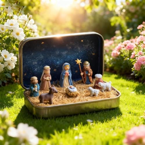 Mini Christmas Nativity Set in Tin Box - Handcrafted Pocket Scene