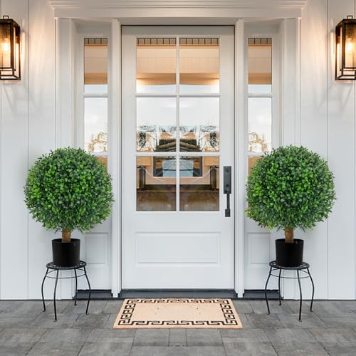 25-Inch Artificial Boxwood Topiary Ball Tree with Ground Spikes, Set of 2