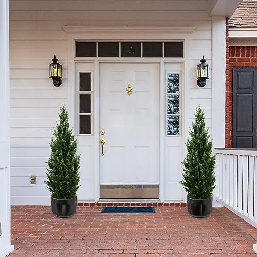 4ft Artificial Cedar Topiary Trees - UV Resistant Faux Plants (2 Pack)