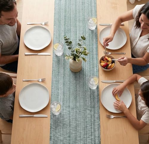 Chambray Table Runner with Fringes - Forest Green & H.White
