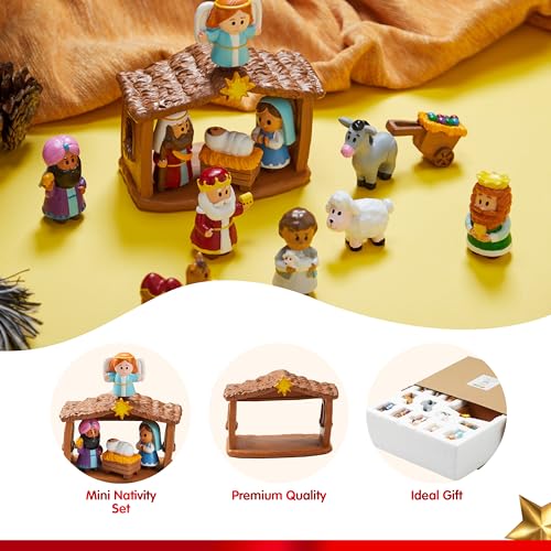 JOYIN 13-Piece Mini Nativity Playset for Kids - Christmas Manger Scene Decor