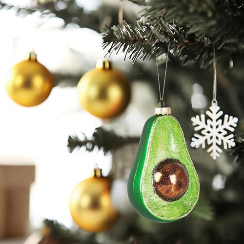 Handcrafted Glass Christmas Ornaments - Festive Holiday Tree Decorations, Avocado Design, Set of 1