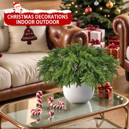 RHTRJ 24 Pcs Christmas Greenery Pine Cones Stems - Bendable Realistic Faux Pine Branches for Vase Garland Wreath