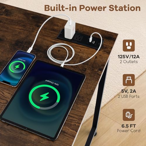 60-Inch Conference Table with Charging Station, Storage Bag and Hook