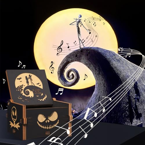 Engraved Wooden Hand Crank Music Box - This Is Halloween Melody