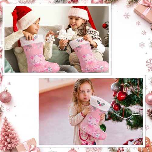 Pink Princess Christmas Stocking with Ballerina Mouse - 18 Inch Holiday Decor