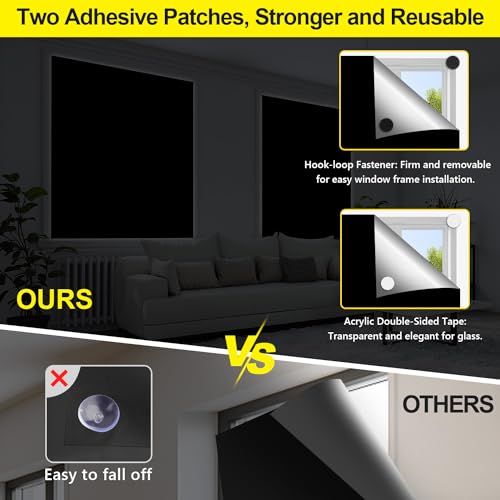 100% Blackout Curtains, 57" x 118" Portable Window Cover - No Drill