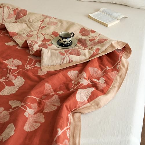 Reversible 100% Cotton Muslin Quilt - Ginkgo Leaf Floral Design, Queen