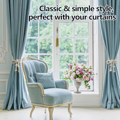 4 Pcs Hand-Woven Cotton Curtain Tiebacks, Boho Farmhouse Drapery Rope 39"