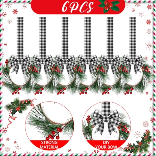 Crowye 6-Pack 10-Inch Black and White Christmas Wreaths for Kitchen Cabinets