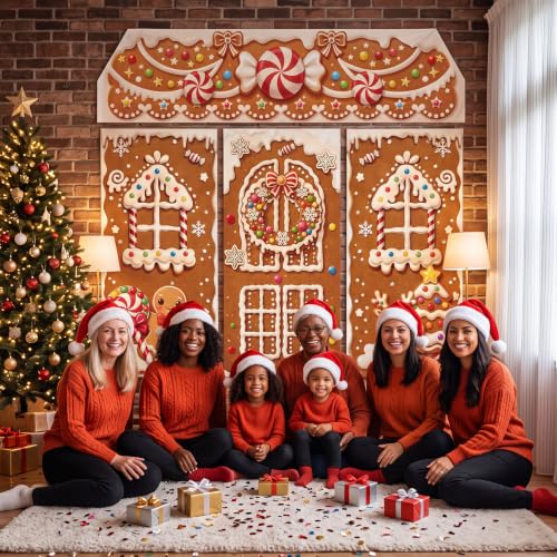 Irenare 4-Piece Christmas Gingerbread Door Cover Set for Holiday Decor