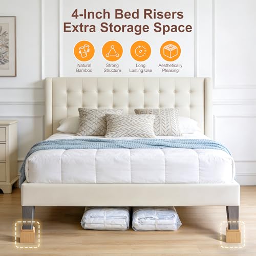 4 Inch Bamboo Bed Risers | Heavy Duty Furniture Leg Extenders, 4 Pack