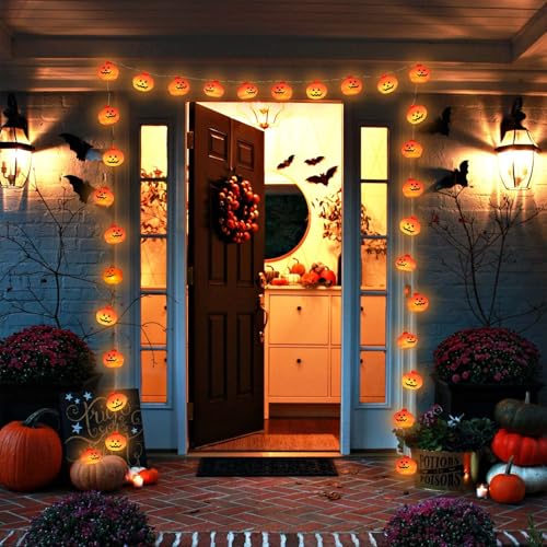Halloween Pumpkin String Lights - 10ft 20 LED Battery Operated Jack-O-Lantern