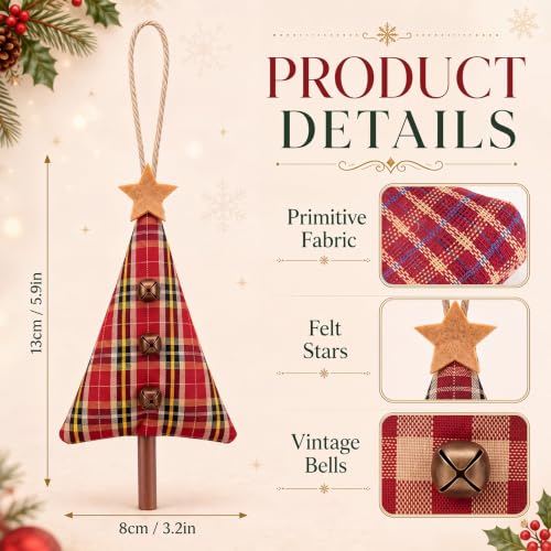 Blueweenly 12-Piece Primitive Plaid Christmas Ornaments – Fabric Tree Decor Set
