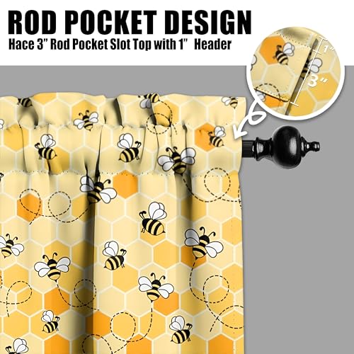 Bee Kitchen Curtains and Valances Set - 3pcs Light Filtering Drapes 27.5x36 inch