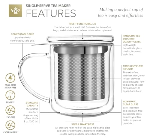Teabloom Insulated Glass Tea Mug with Infuser & Lid - 8oz