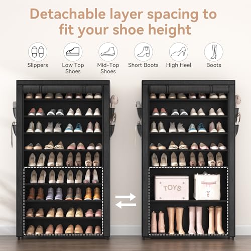 10-Tier Tall Shoe Rack Organizer with Dust-Proof Cover, 40-50 Pair Capacity