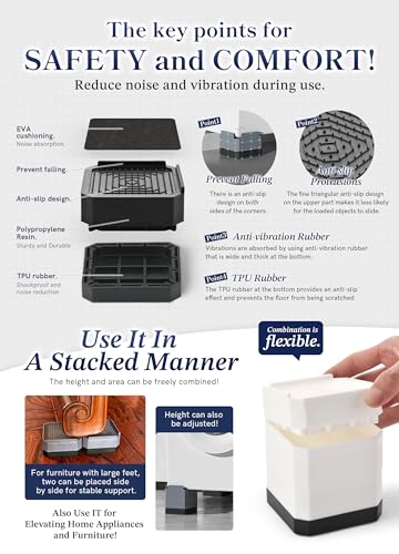 Heavy-Duty Adjustable Bed Risers - 4 Pack Stackable Furniture Risers, 4000 lbs