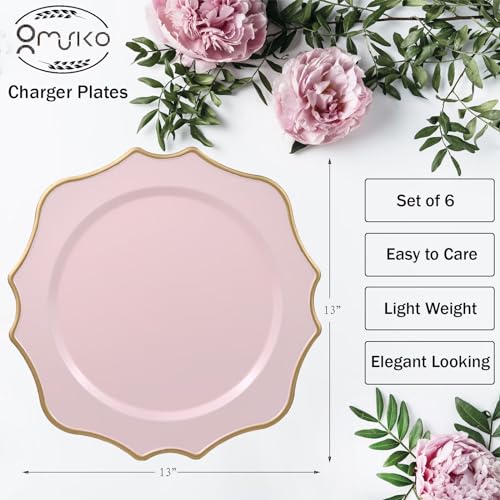 Omuriko 12-Piece Pink Scalloped Plastic Dinner Plate Set for Weddings & Holidays, 13 Inch