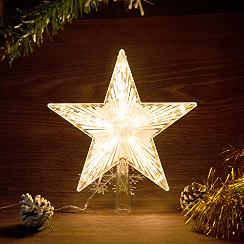 Lighted Christmas Tree Topper Star, 8.7-Inch Battery Operated Warm White LED