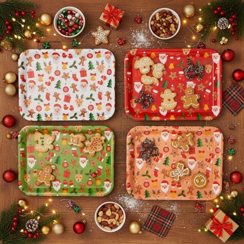 Ferrochef Classic Christmas Melamine Serving Plates Set – 4 Pcs, 13x10 Inches