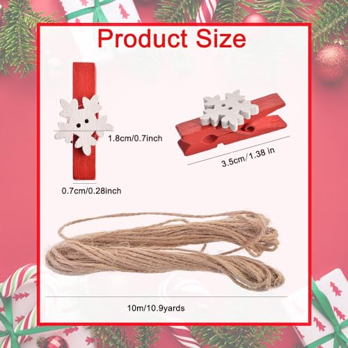 50pcs Red & Green Snowflake Mini Clothespins - Wooden Photo Clips for Christmas Cards & Crafts