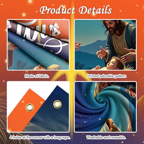 AIBIIN Christmas Church Banners Set - Nativity Scene Religious Decorations for Holiday Celebrations