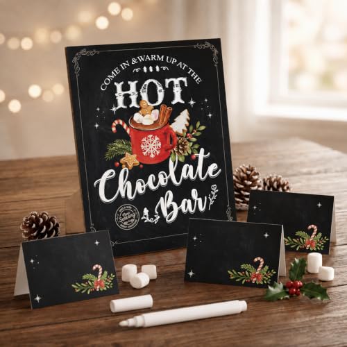 Hot Chocolate Bar Sign Set with 10 Tent Cards & Marker - AtoMCJX Christmas Party Supplies (Cup 1)