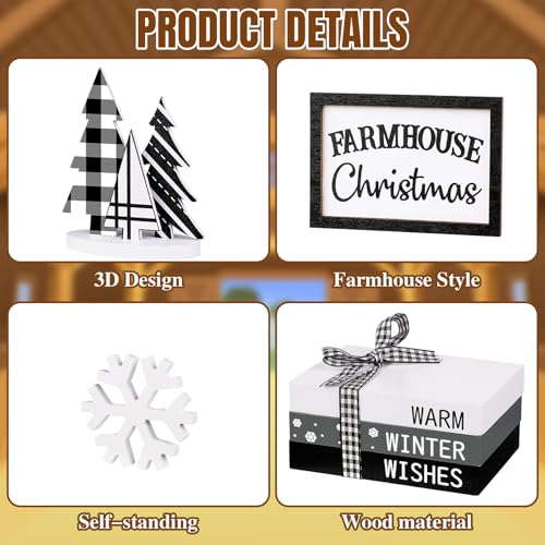 Yinder 11-Piece Winter Tiered Tray Decor Set, Wooden Farmhouse Table Signs