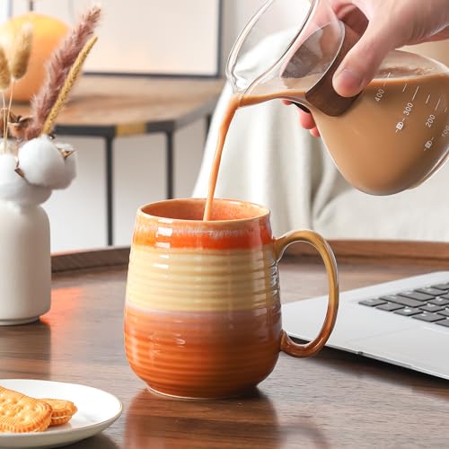 HYTYSKAR Extra Large 23 oz Ceramic Coffee Mug in Orange with Handle