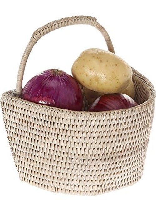 KOUBOO La Jolla Rattan Wall Storage Basket with Handle, Hanging Basket, Decorative, Storage Bin for Plants, Home Office Organizing, White Wash, Small