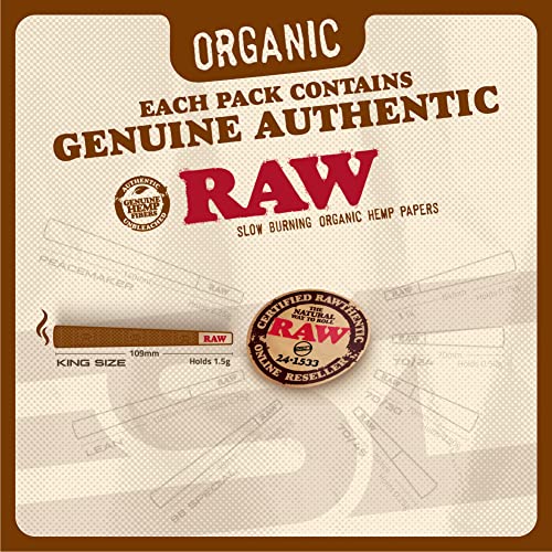 RAW Organic King Size Cones 109mm - 100 Pack Pre Rolled Rolling Papers