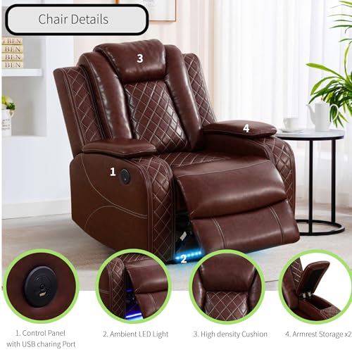 Power Recliner Sectional Sofa with LED Lights, Cup Holders & Storage Console