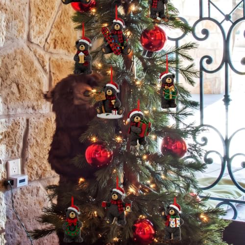 Syhood 24 Pcs Black Bear Christmas Ornaments Set - 12 Styles, Holiday Decor