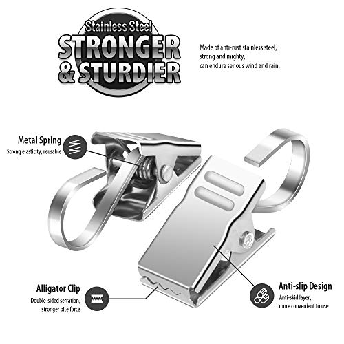 50 PCS Stainless Steel Curtain Clips with Hooks - Strong Grip Hangers