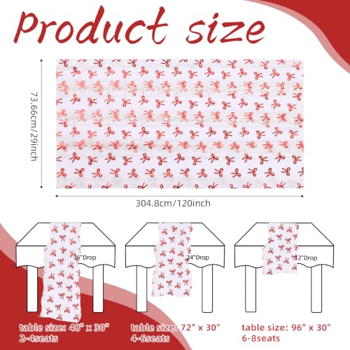 Beige Red Bow Tulle Table Runner 29x120 Inch Elegant Wedding Decor