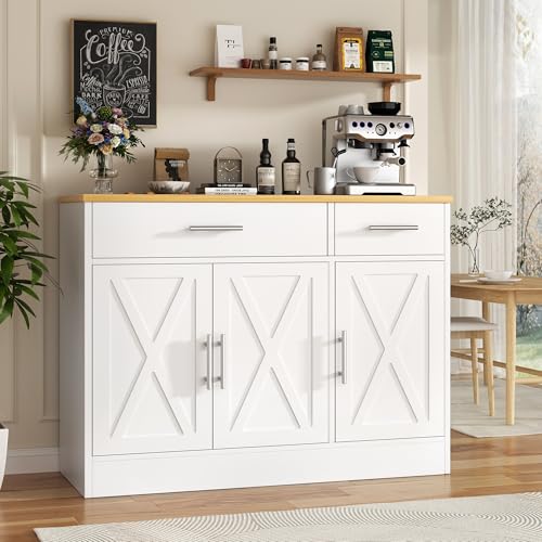 43-Inch Farmhouse Coffee Bar Cabinet with Drawers and Adjustable Shelves