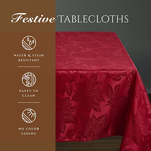 Kadut 70 x 120 Inch Christmas Tablecloth Poinsettia Leaf Red Holiday Decor