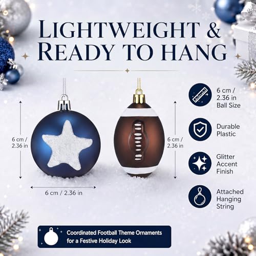 Norme 12 Pack Football Christmas Ornaments 2.4-inch Blue & White Team Decor
