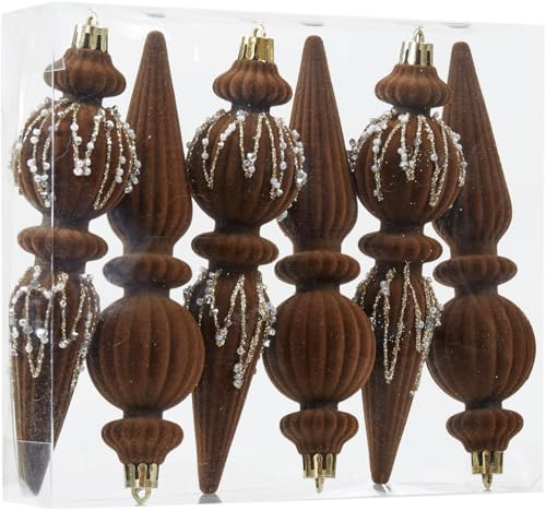 Munansli Brown Velvet Christmas Ornaments Set - 6.7 Inch Shatterproof Holiday Balls for Xmas Tree Decoration